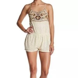 Raga Boho Embroidered Lace Backyard BBQ Tassel Open Back Romper